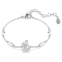 Swan bracelet, Mixed cuts, Swan, White, Rhodium plated