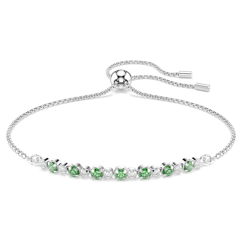 Matrix bracelet, Round cut, Green, Rhodium plated