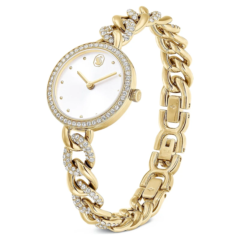 Cocktail round watch, Round cut, Metal bracelet, Gold tone, Gold-tone finish