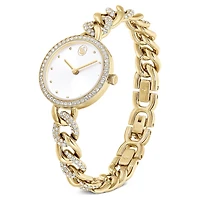 Cocktail round watch, Round cut, Metal bracelet, Gold tone, Gold-tone finish