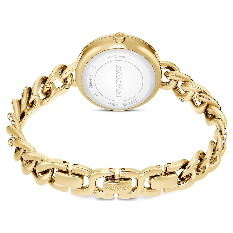 Cocktail round watch, Round cut, Metal bracelet, Gold tone, Gold-tone finish