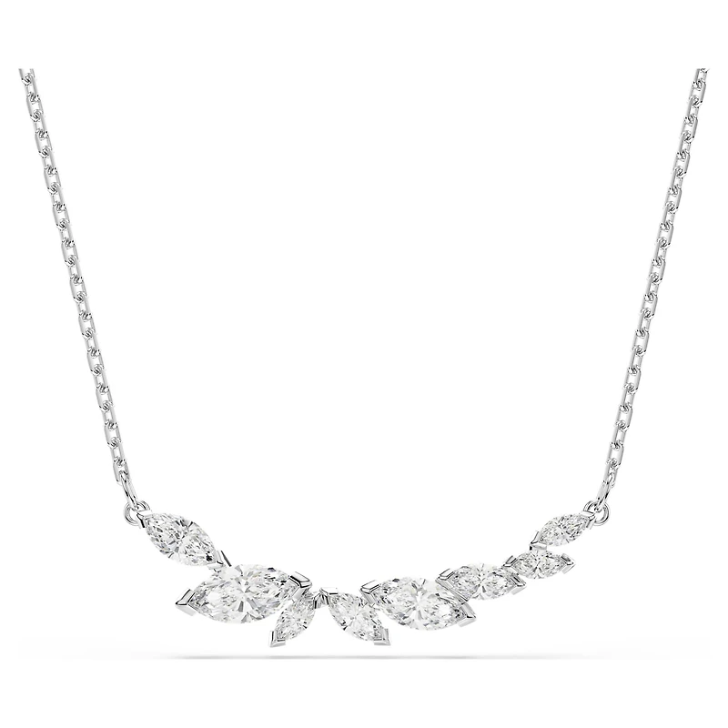 Mesmera necklace, Marquise cut, White, Rhodium plated