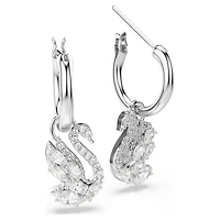 Swan drop earrings, Mixed cuts, Swan, White, Rhodium plated