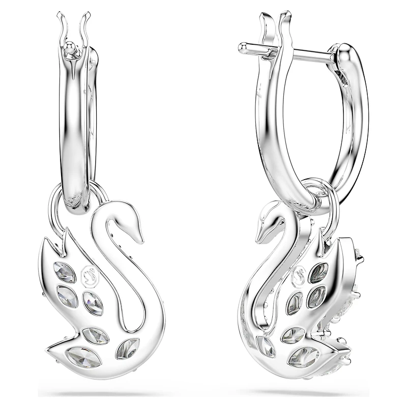 Swan drop earrings, Mixed cuts, Swan, White, Rhodium plated