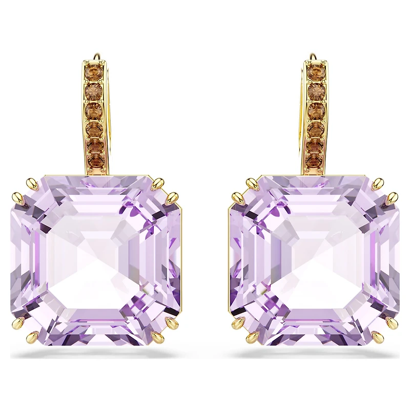Millenia drop earrings, Square cut, Purple, 18K gold finish