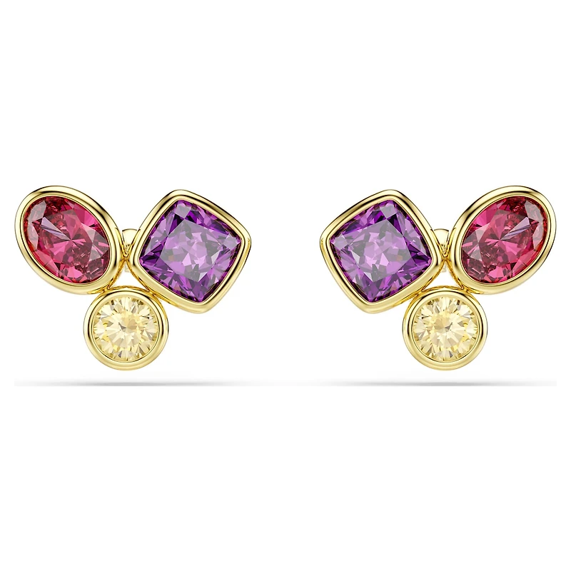 Imber stud earrings, Mixed cuts, Multicoloured, 18K gold finish