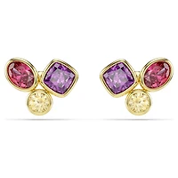 Imber stud earrings, Mixed cuts, Multicoloured, 18K gold finish