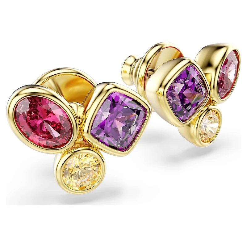 Imber stud earrings, Mixed cuts, Multicoloured, 18K gold finish