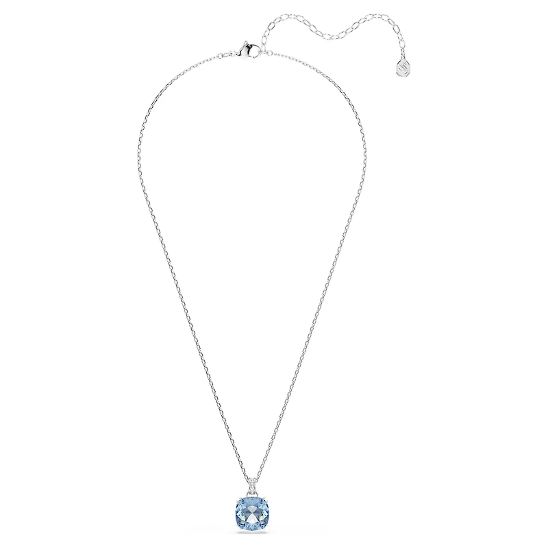 Millenia pendant, Cushion cut, Blue, Rhodium plated