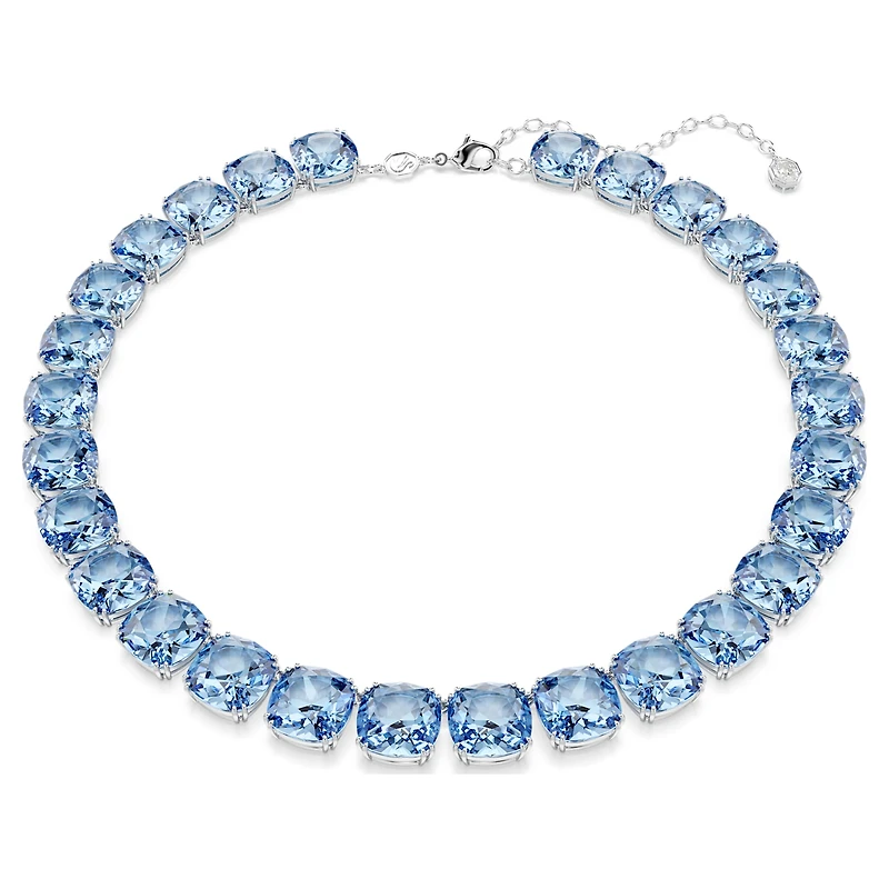 Millenia necklace, Cushion cut, Blue, Rhodium plated