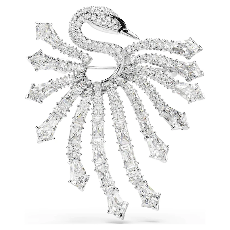 Vienna brooch, Mixed cuts, Swan, White, Rhodium plated