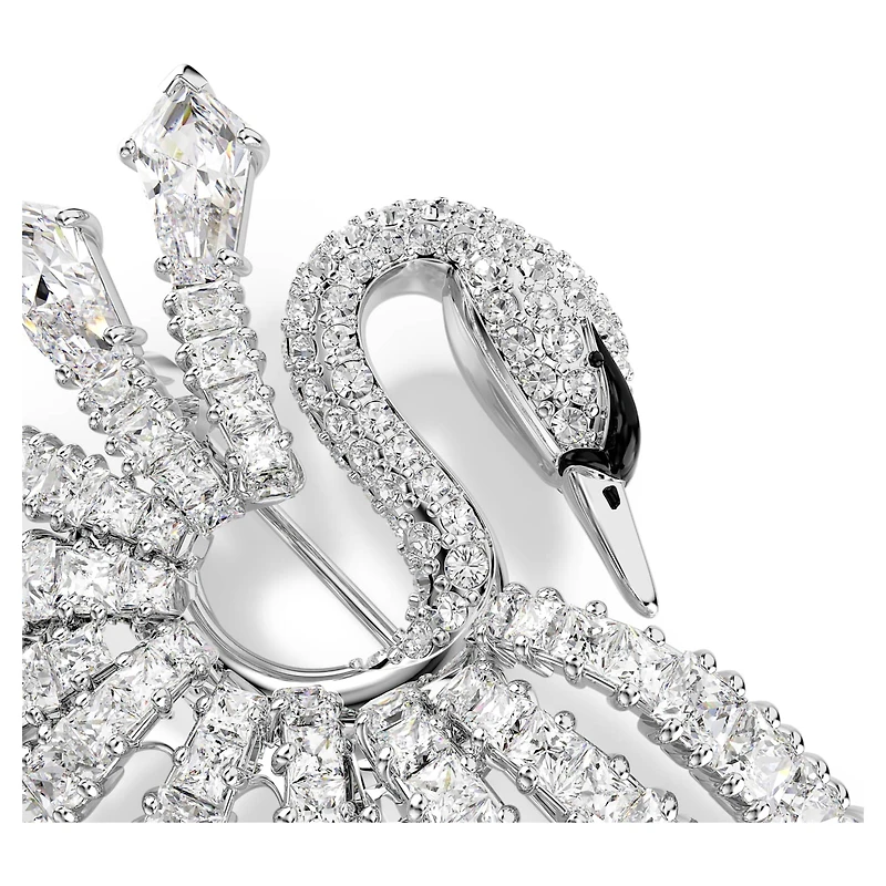 Vienna brooch, Mixed cuts, Swan, White, Rhodium plated