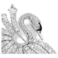 Vienna brooch, Mixed cuts, Swan, White, Rhodium plated