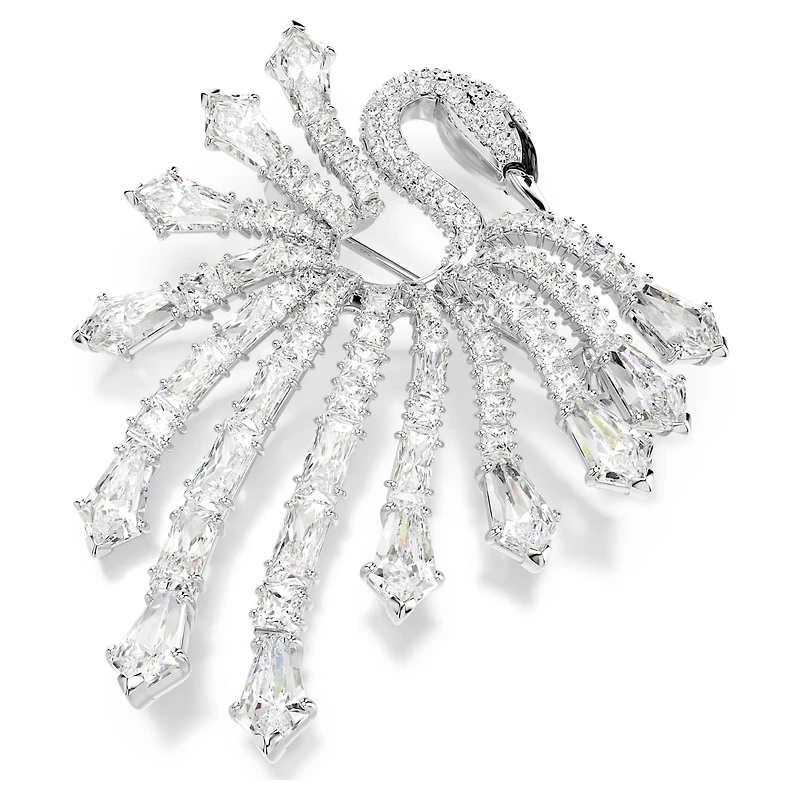 Vienna brooch, Mixed cuts, Swan, White, Rhodium plated