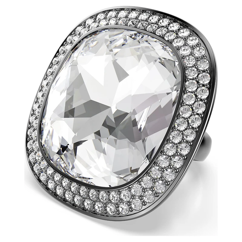 Una Angelic cocktail ring, Cushion cut, White, Ruthenium plated
