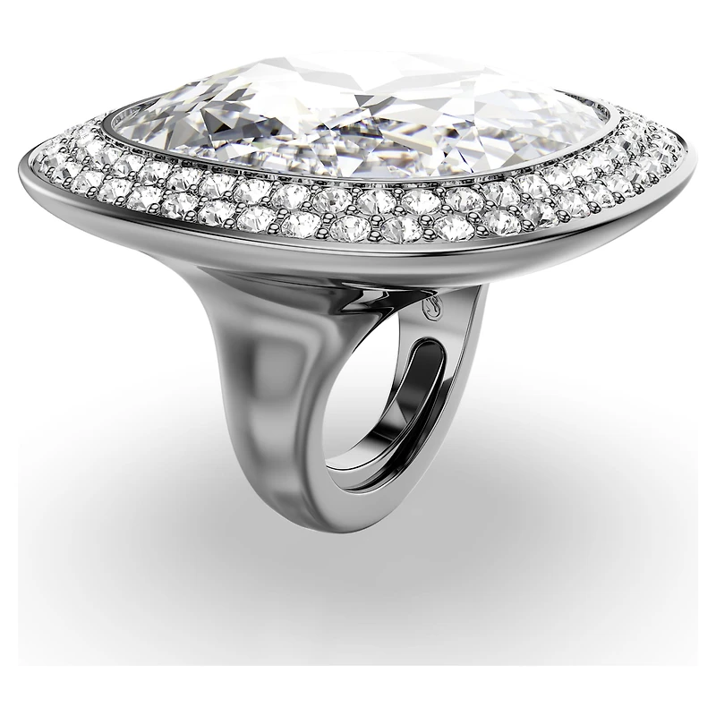 Una Angelic cocktail ring, Cushion cut, White, Ruthenium plated