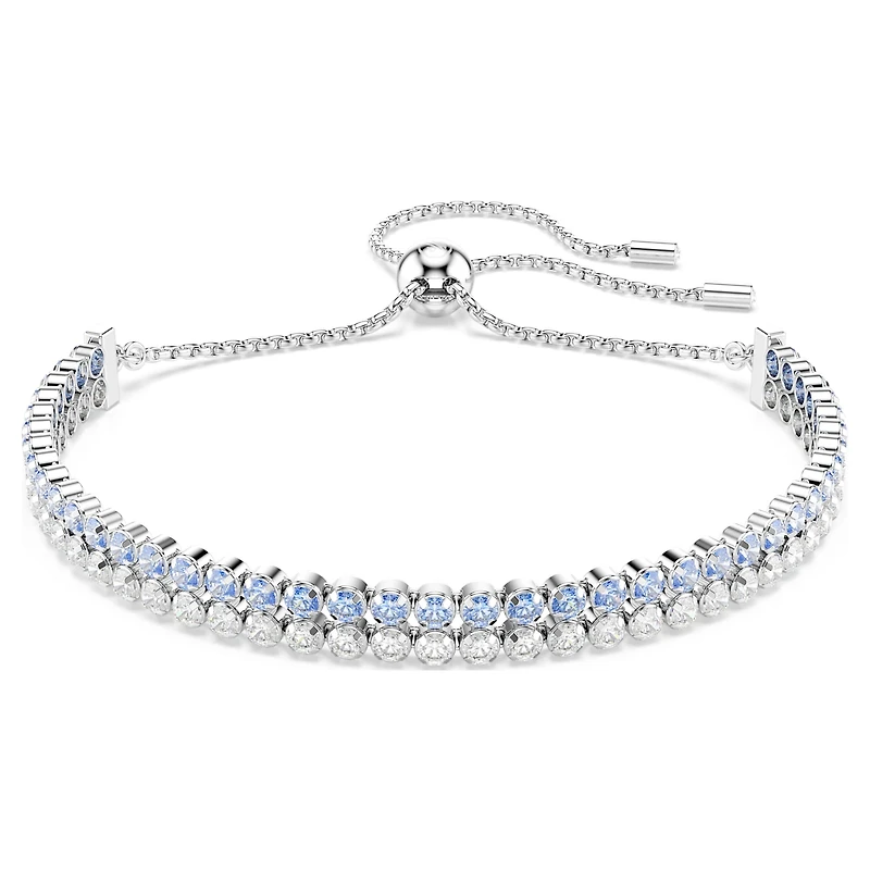 Matrix bracelet, Round cut, Blue, Rhodium plated