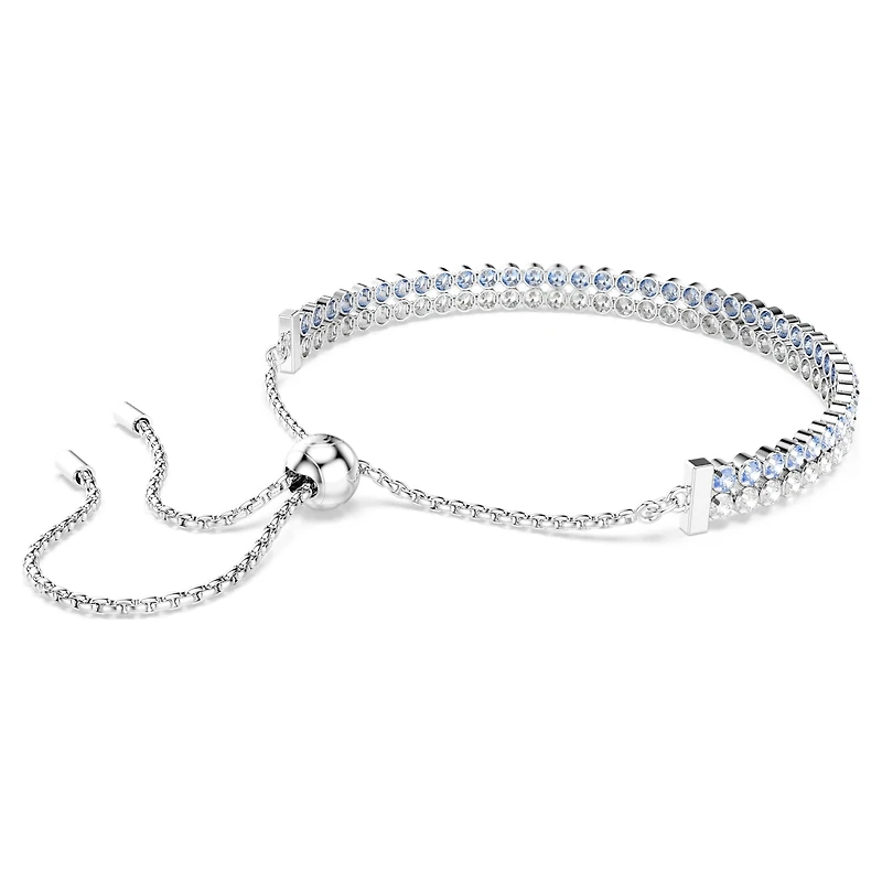 Matrix bracelet, Round cut, Blue, Rhodium plated