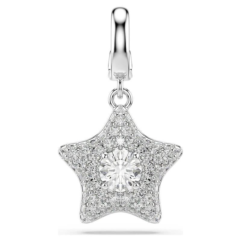 Sublima charm, Round cut, Star, White, Rhodium plated