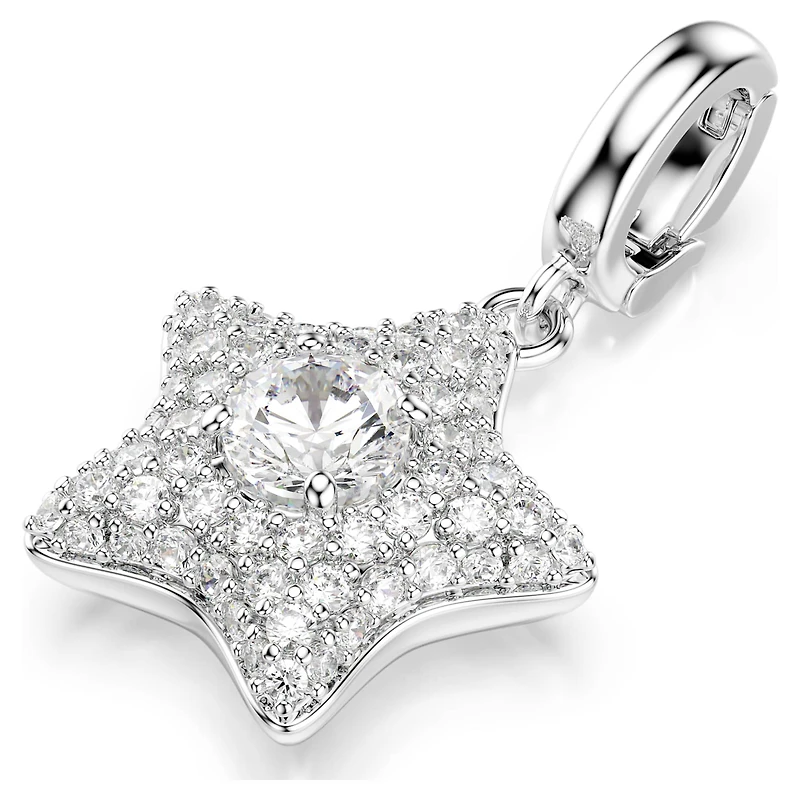 Sublima charm, Round cut, Star, White, Rhodium plated