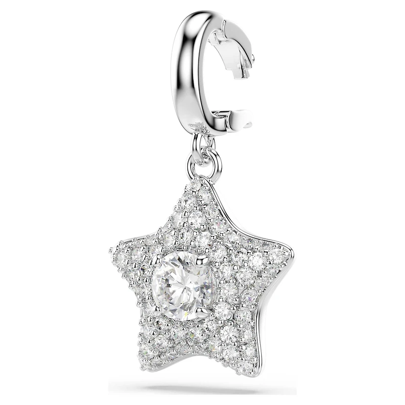 Sublima charm, Round cut, Star, White, Rhodium plated
