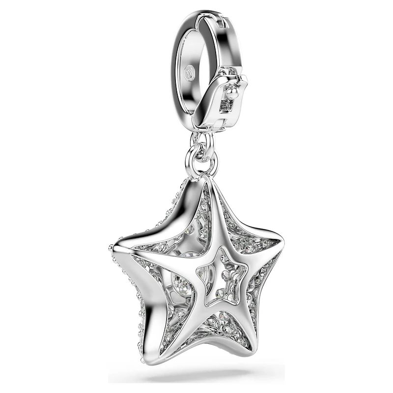 Sublima charm, Round cut, Star, White, Rhodium plated