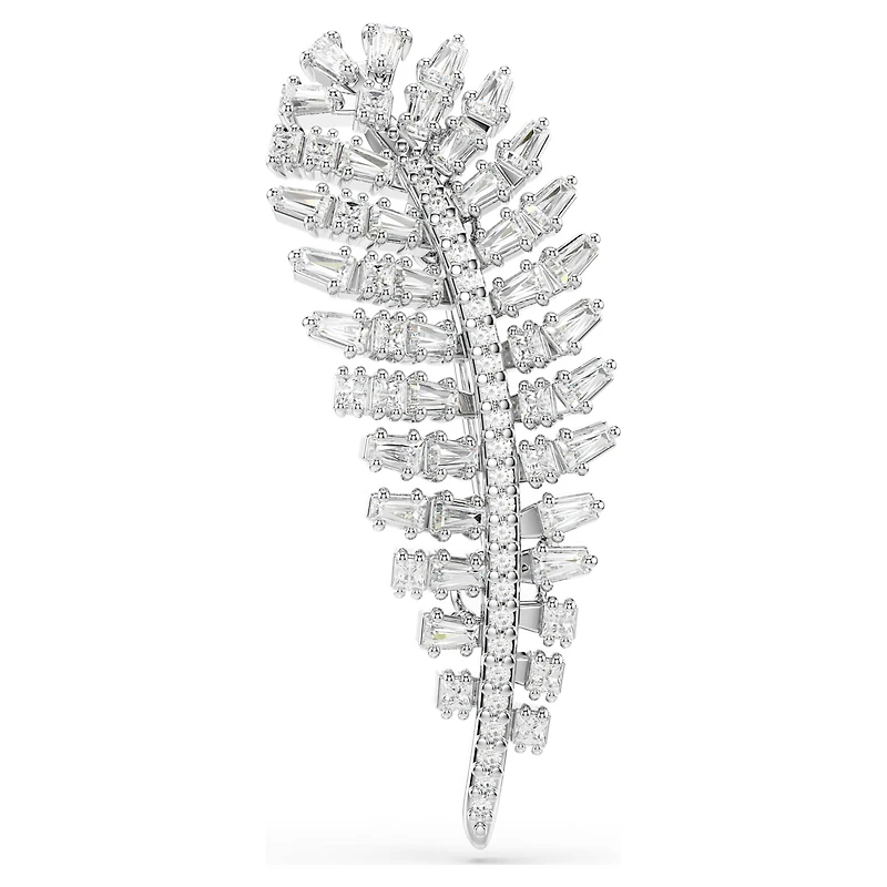 Vienna brooch, Mixed cuts, Feather, White, Rhodium plated