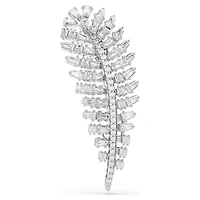 Vienna brooch, Mixed cuts, Feather, White, Rhodium plated