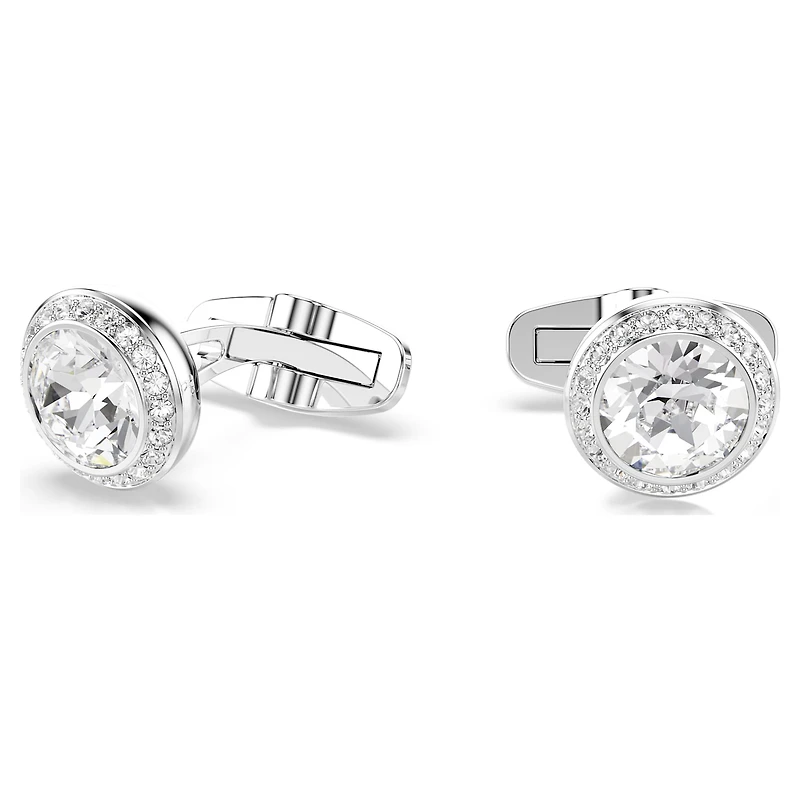 Una Angelic cufflinks, Round cut, White, Rhodium plated