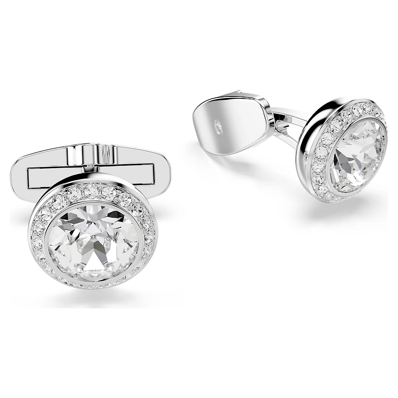 Una Angelic cufflinks, Round cut, White, Rhodium plated