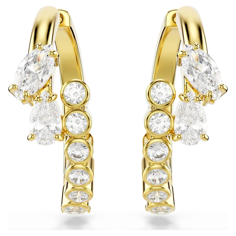Mesmera hoop earrings, Mixed cuts, White, 18K gold finish