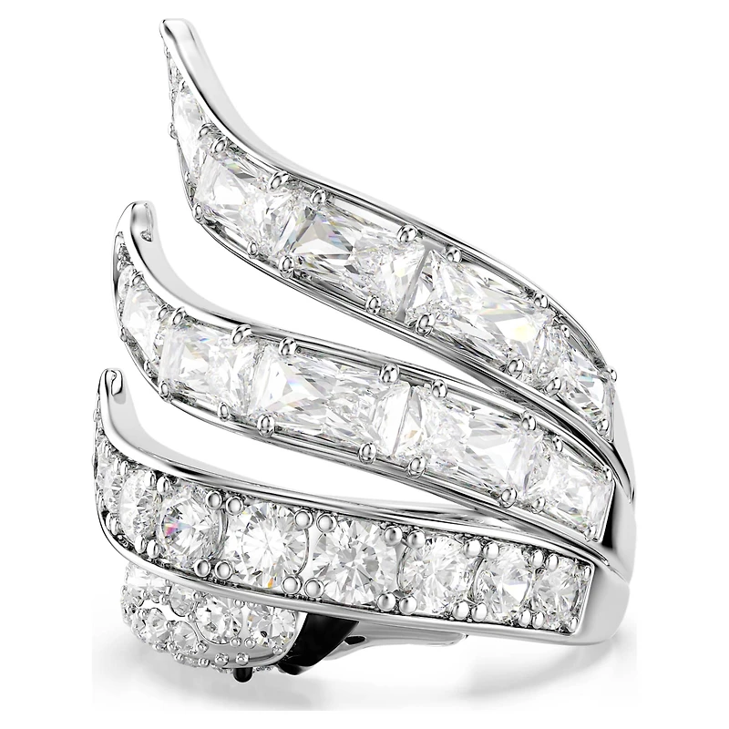 Vienna cocktail ring, Mixed cuts, Swan, White, Rhodium plated