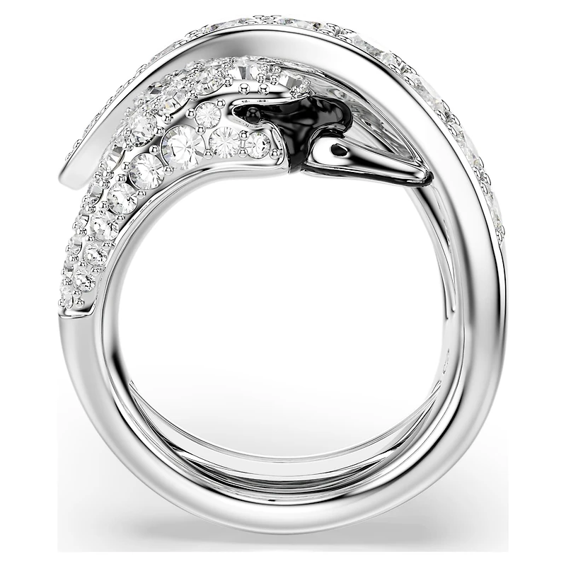 Vienna cocktail ring, Mixed cuts, Swan, White, Rhodium plated