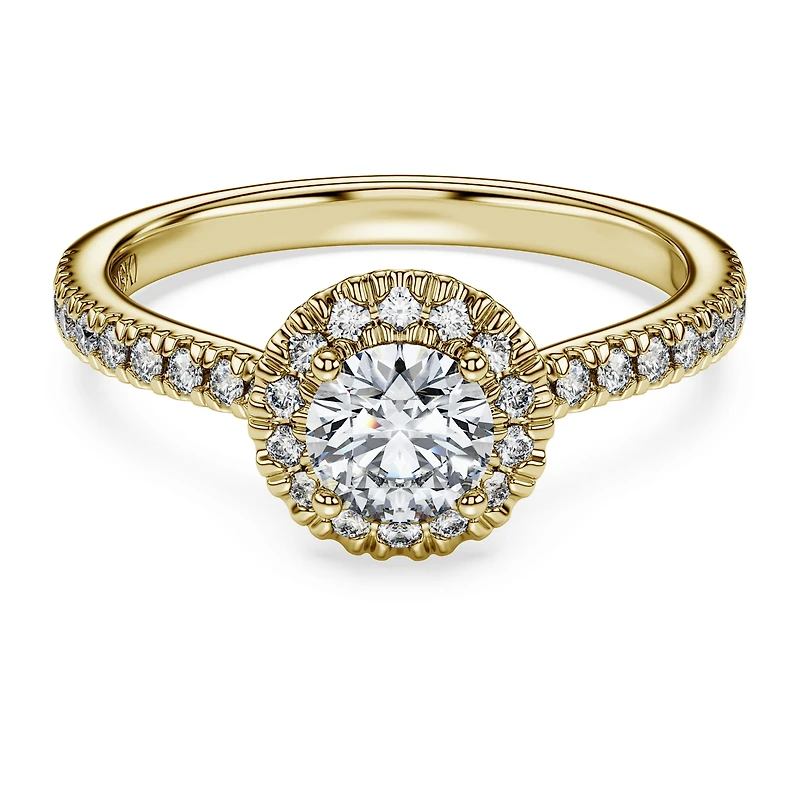 Eternity halo solitaire ring, Lab-grown diamonds 0.8 ct tw, Round shape, White, 14K yellow gold