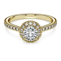 Eternity halo solitaire ring, Lab-grown diamonds 0.8 ct tw, Round shape, White, 14K yellow gold