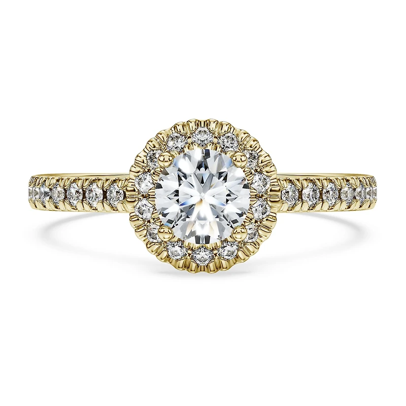 Eternity halo solitaire ring, Lab-grown diamonds 0.8 ct tw, Round shape, White, 14K yellow gold