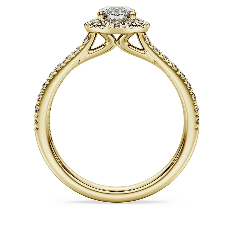 Eternity halo solitaire ring, Lab-grown diamonds 0.8 ct tw, Round shape, White, 14K yellow gold