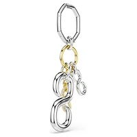Bag charm, Round cut, White, Mixed metal finish