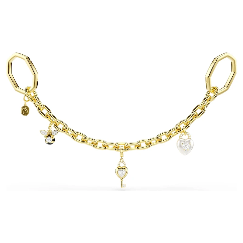 Bag charm, Mixed cuts, White, Gold-tone plated