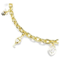 Bag charm, Mixed cuts, White, Gold-tone plated