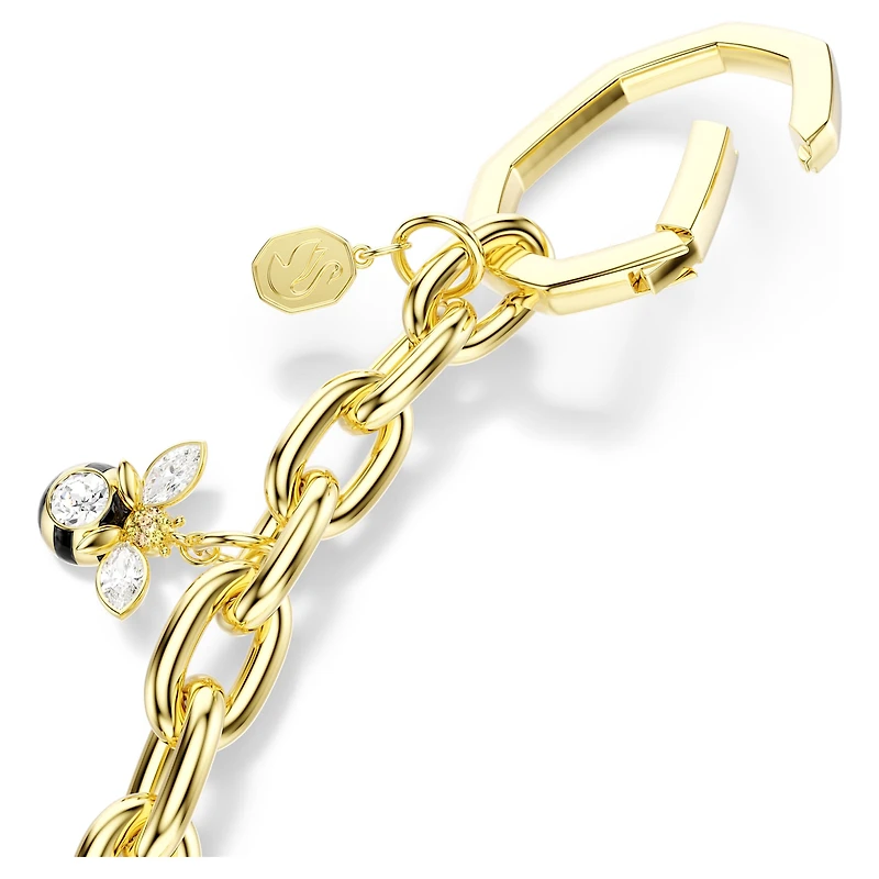 Bag charm, Mixed cuts, White, Gold-tone plated