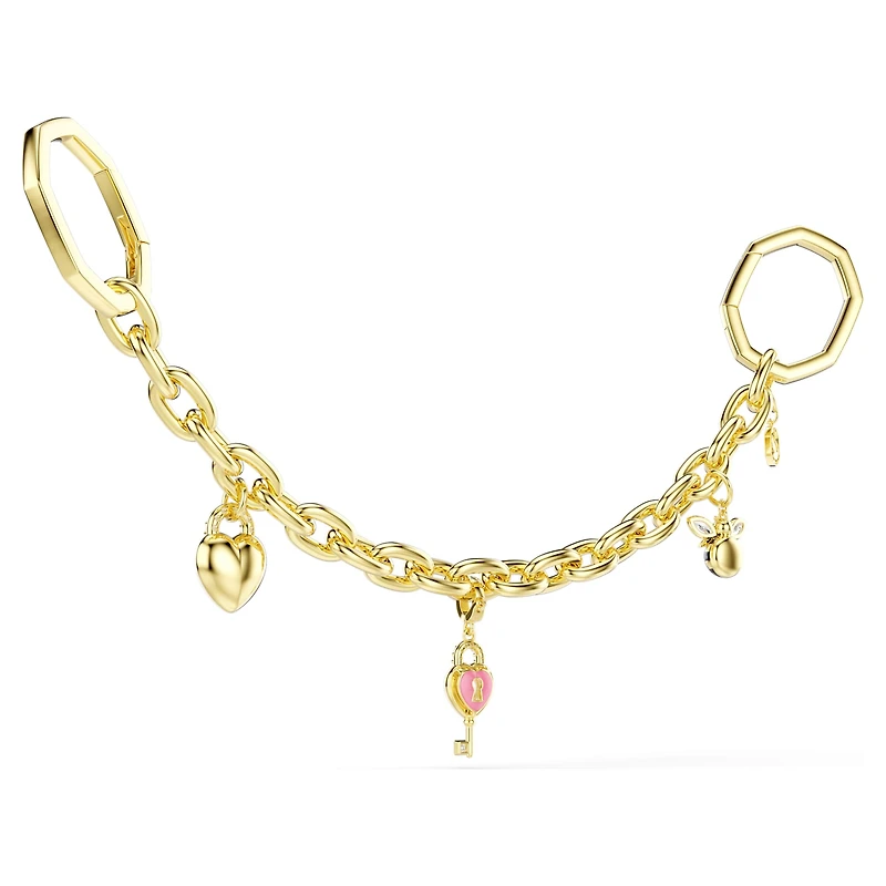 Bag charm, Mixed cuts, White, Gold-tone plated