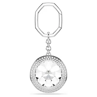 Bag charm, Round cut, White, Rhodium plated
