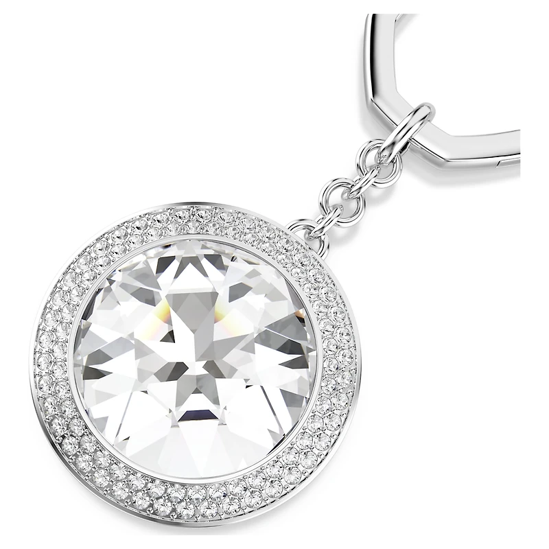 Bag charm, Round cut, White, Rhodium plated