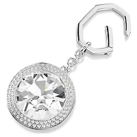 Bag charm, Round cut, White, Rhodium plated