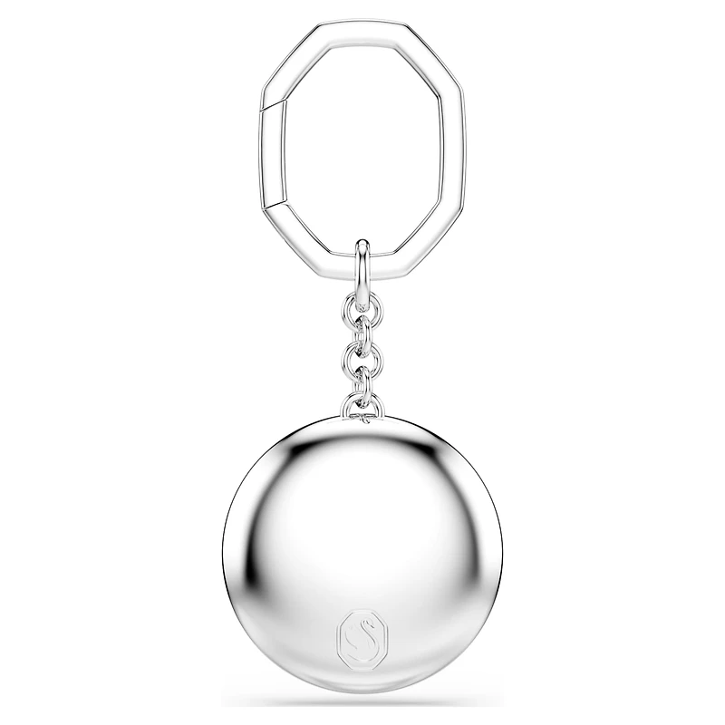 Bag charm, Round cut, White, Rhodium plated