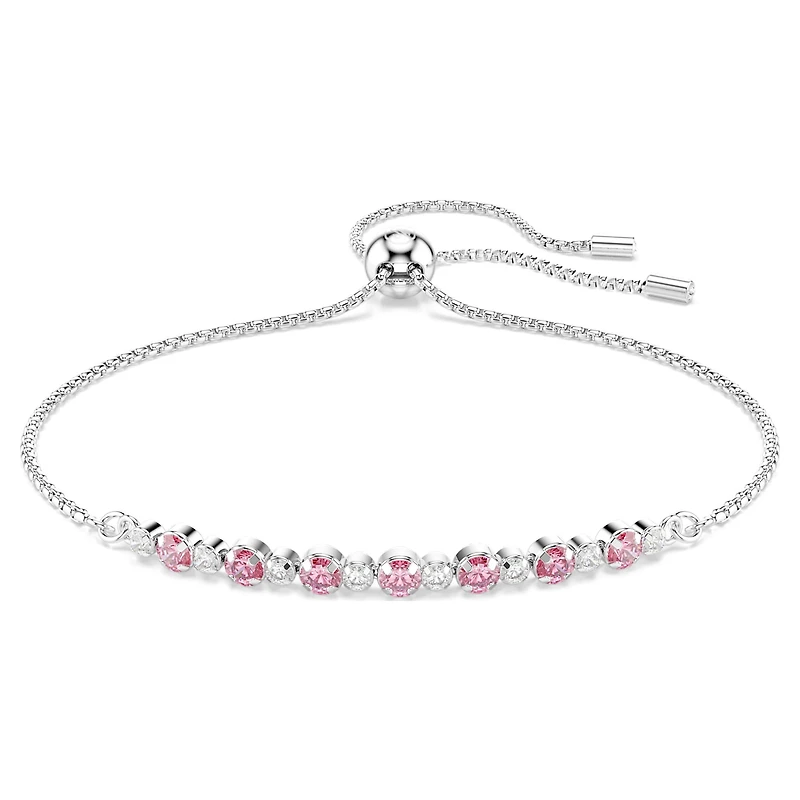 Matrix bracelet, Round cut, Pink, Rhodium plated