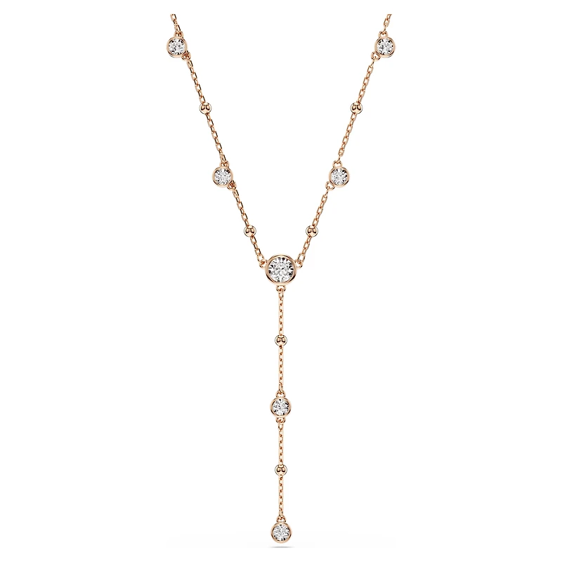 Imber Y necklace, Round cut, White, 18K rose gold finish