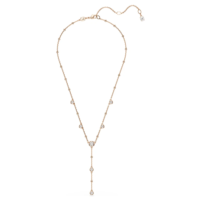 Imber Y necklace, Round cut, White, 18K rose gold finish