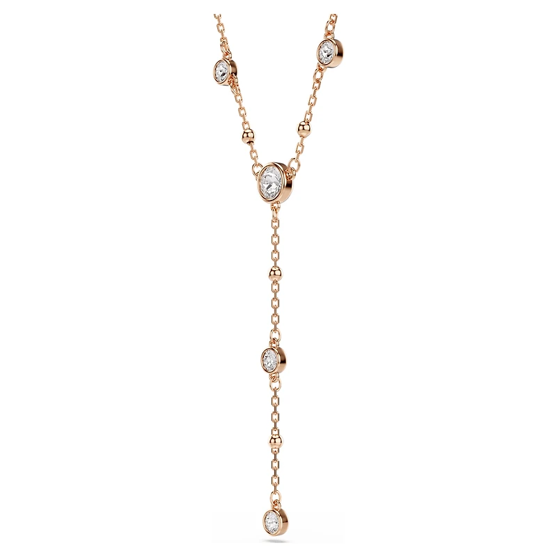 Imber Y necklace, Round cut, White, 18K rose gold finish